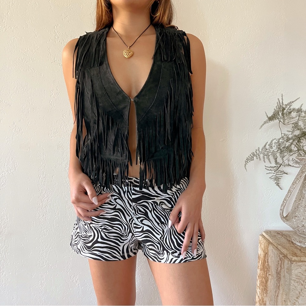 Vintage Boho Festival Suede Fringe Vest sz S / M